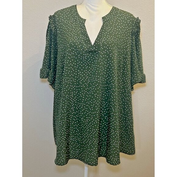 BloomChic Green & White Polka Dot V Neck Ruffle Blouse Plus Size 22/24 - Picture 3 of 8